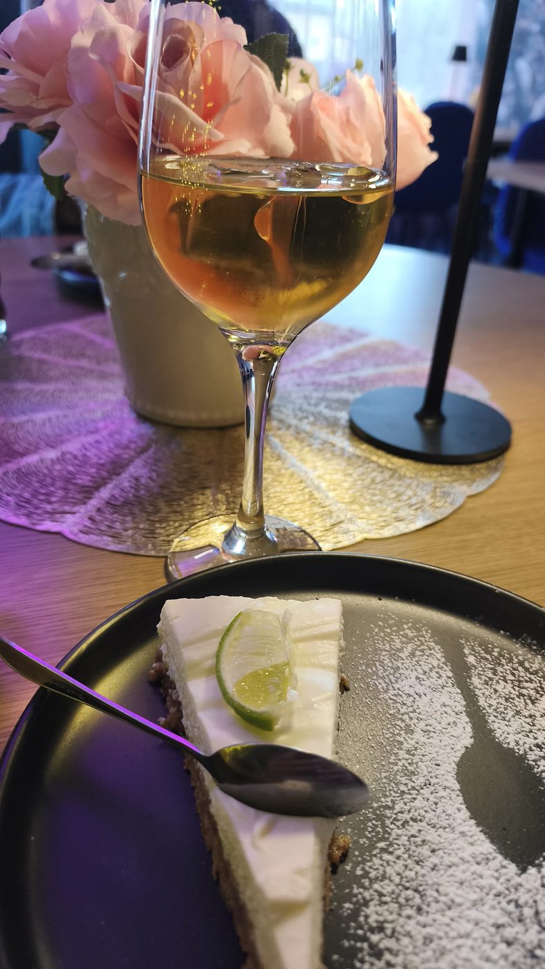 Dessert and a glass of wine